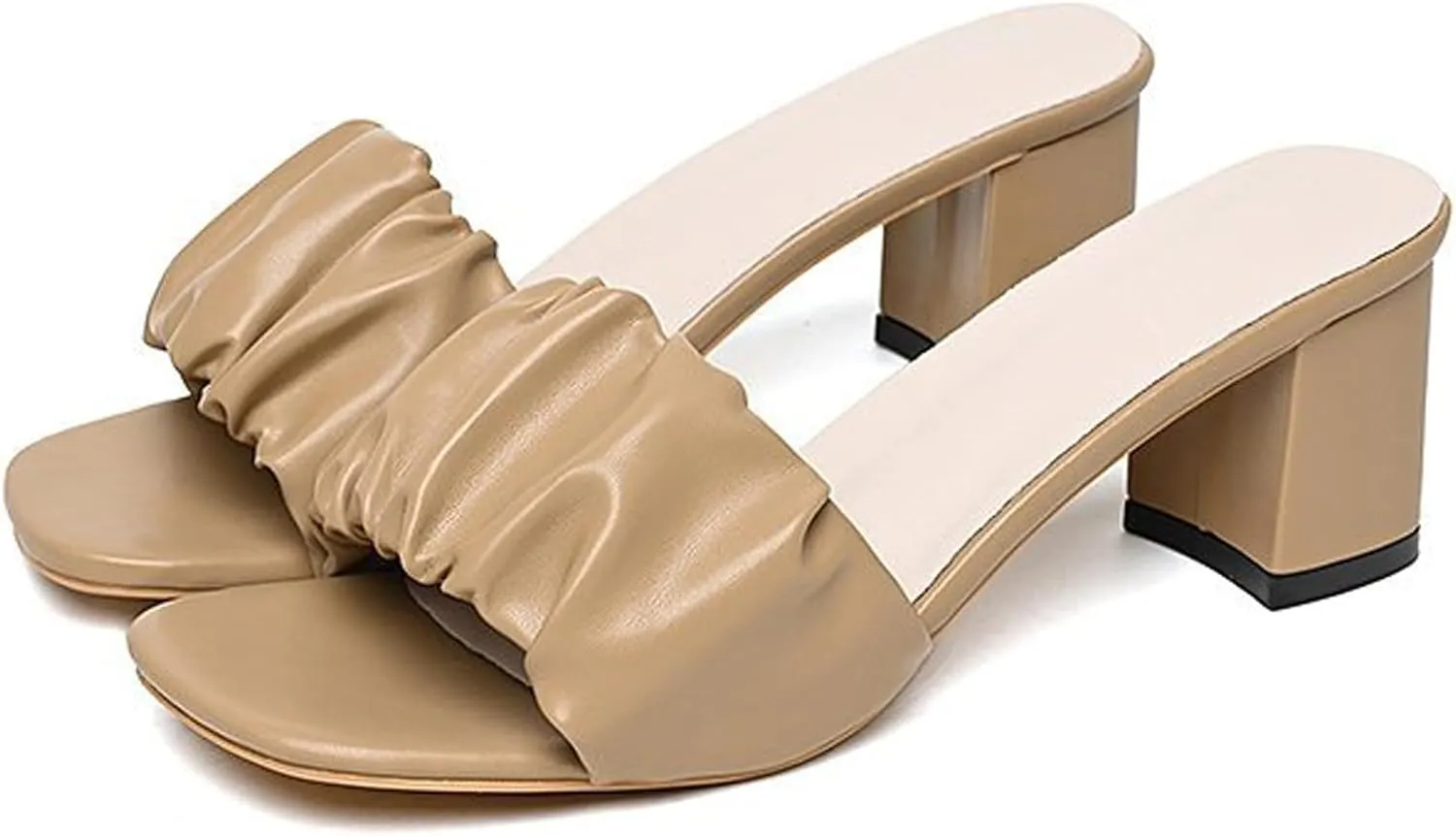 URLECHS Women's Open Toe Square Chunky High Heel Sandals,Lightweight Comfortable Slip On Mule Sandals Casual Fashion Dress Pumps