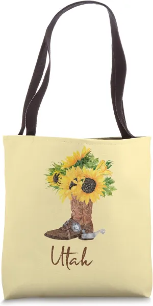 Utah Ranch Cowboy Boot Cowgirl Sunflower Whimsy Rancher Tote Bag