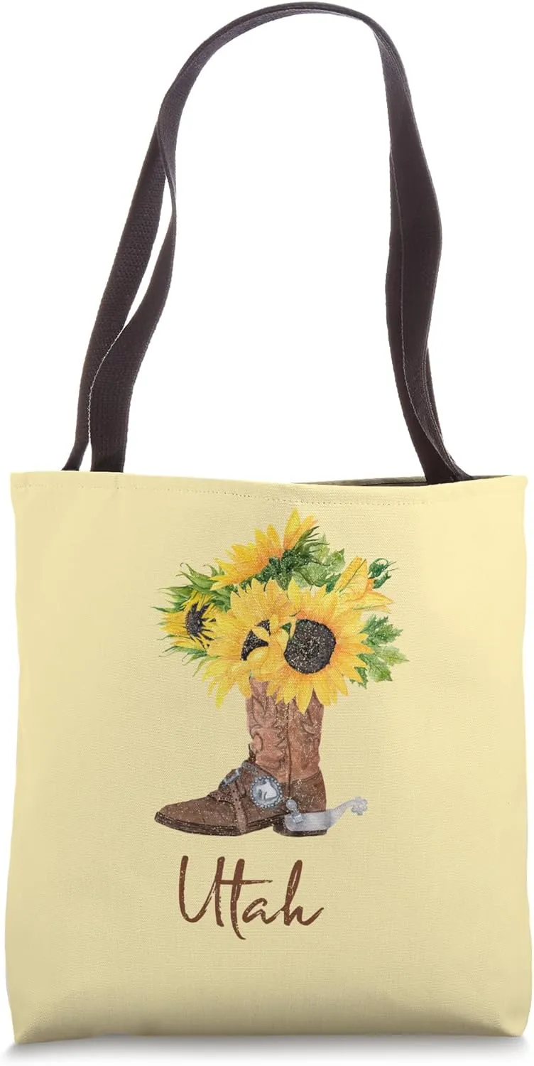 Utah Ranch Cowboy Boot Cowgirl Sunflower Whimsy Rancher Tote Bag
