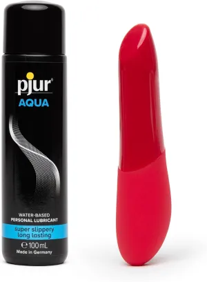 We-Vibe Tango X Red Clit Massage Bullet Vibrator & Pjur Aqua Water Based Personal Lubricant 3.4 fl oz - Sex Toys for Couples Bundle