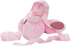 WENDYWU Girls Ballet Dance Shoes Purple Flat Slipper with Ribbon