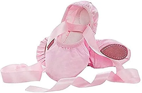 WENDYWU Girls Ballet Dance Shoes Purple Flat Slipper with Ribbon