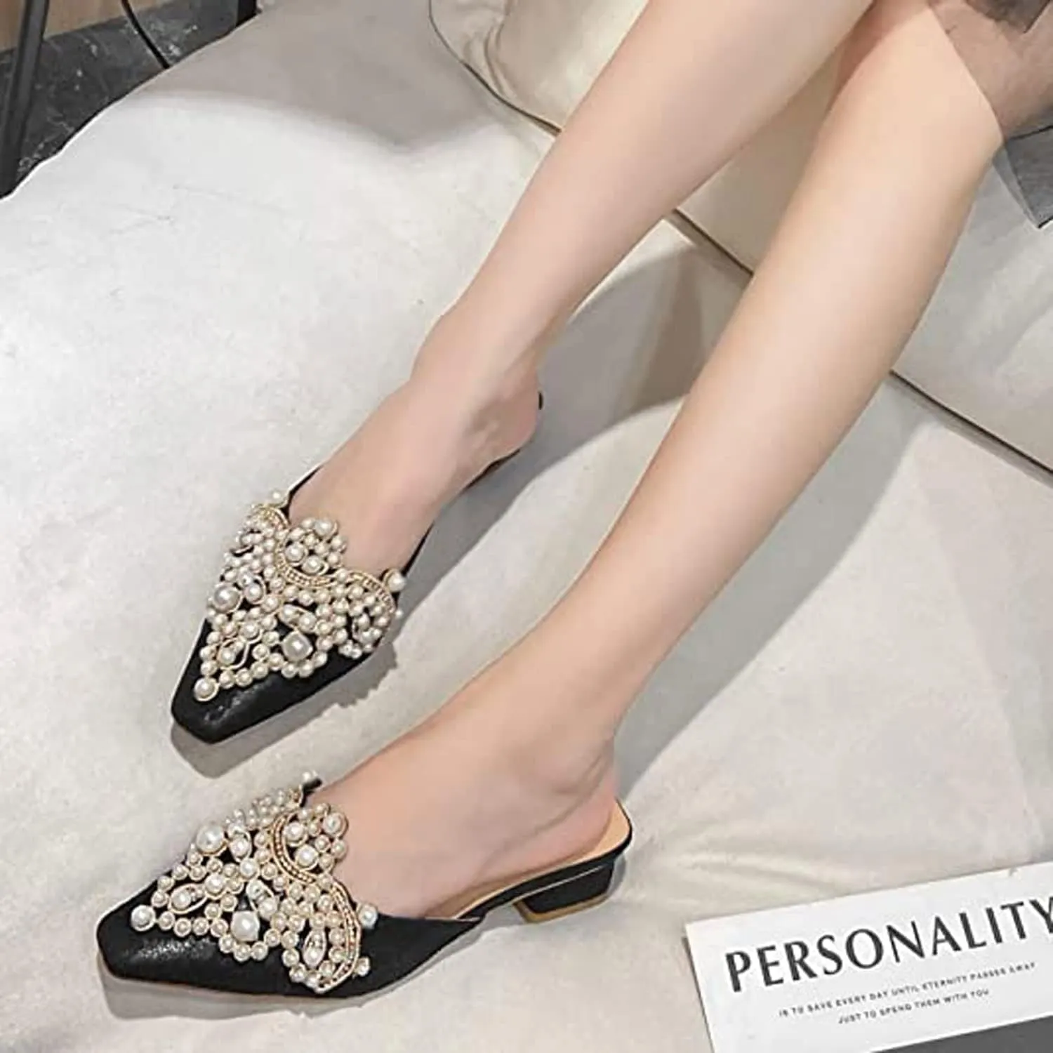 WENJIAZHIZHI Slides Womens Clogs Heeled Sandals Mules for Women Shoes Casual Slip On Chunky Heels Loafers Wedding Dress Pumps
