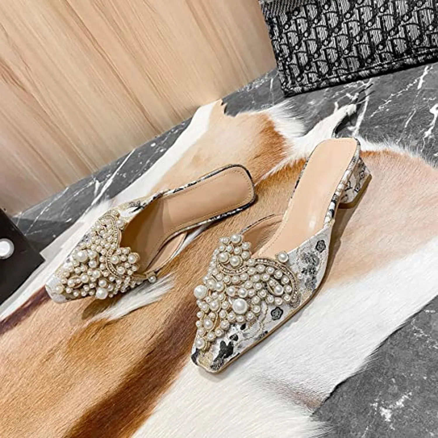 WENJIAZHIZHI Slides Womens Clogs Heeled Sandals Mules for Women Shoes Casual Slip On Chunky Heels Loafers Wedding Dress Pumps