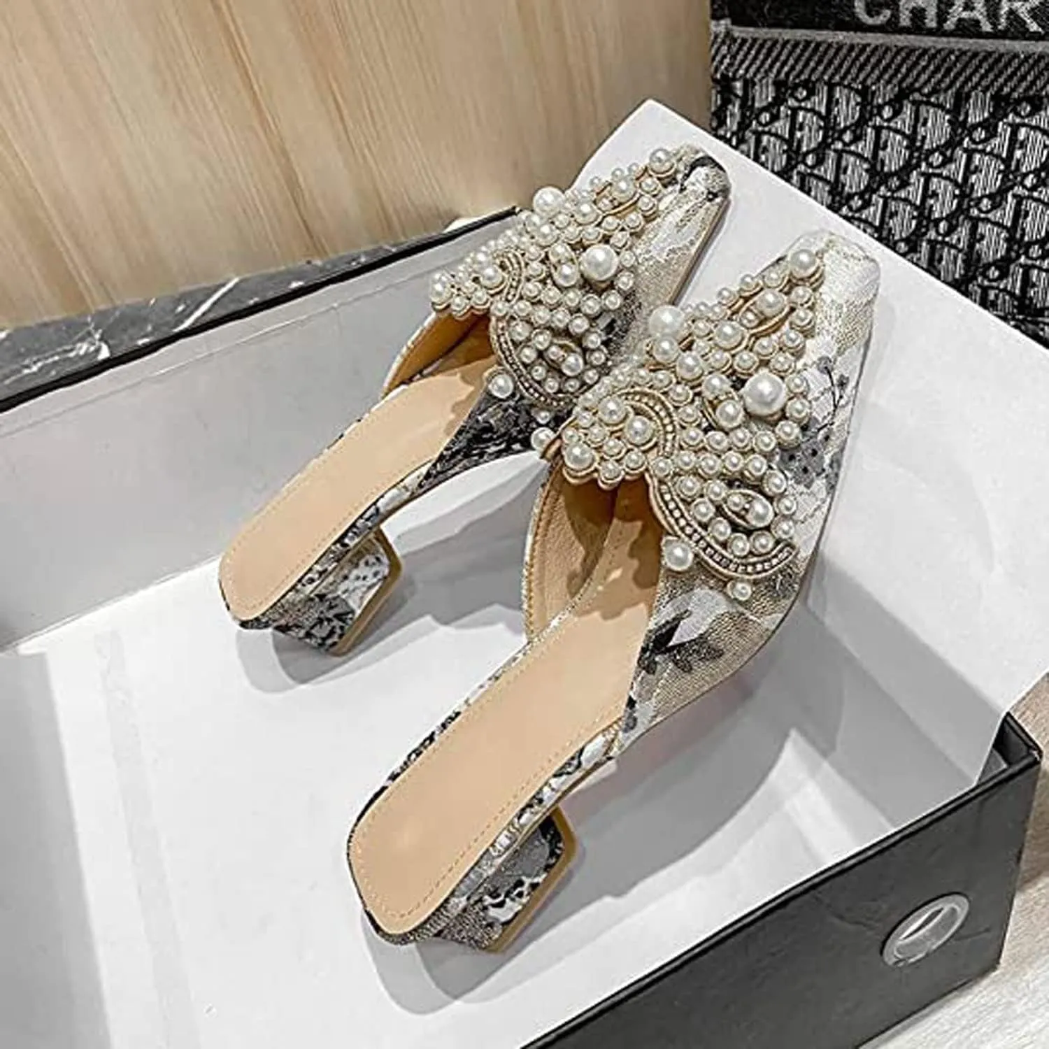 WENJIAZHIZHI Slides Womens Clogs Heeled Sandals Mules for Women Shoes Casual Slip On Chunky Heels Loafers Wedding Dress Pumps