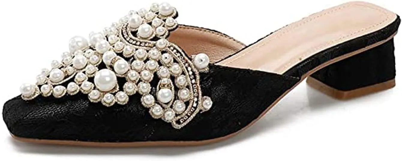WENJIAZHIZHI Slides Womens Clogs Heeled Sandals Mules for Women Shoes Casual Slip On Chunky Heels Loafers Wedding Dress Pumps