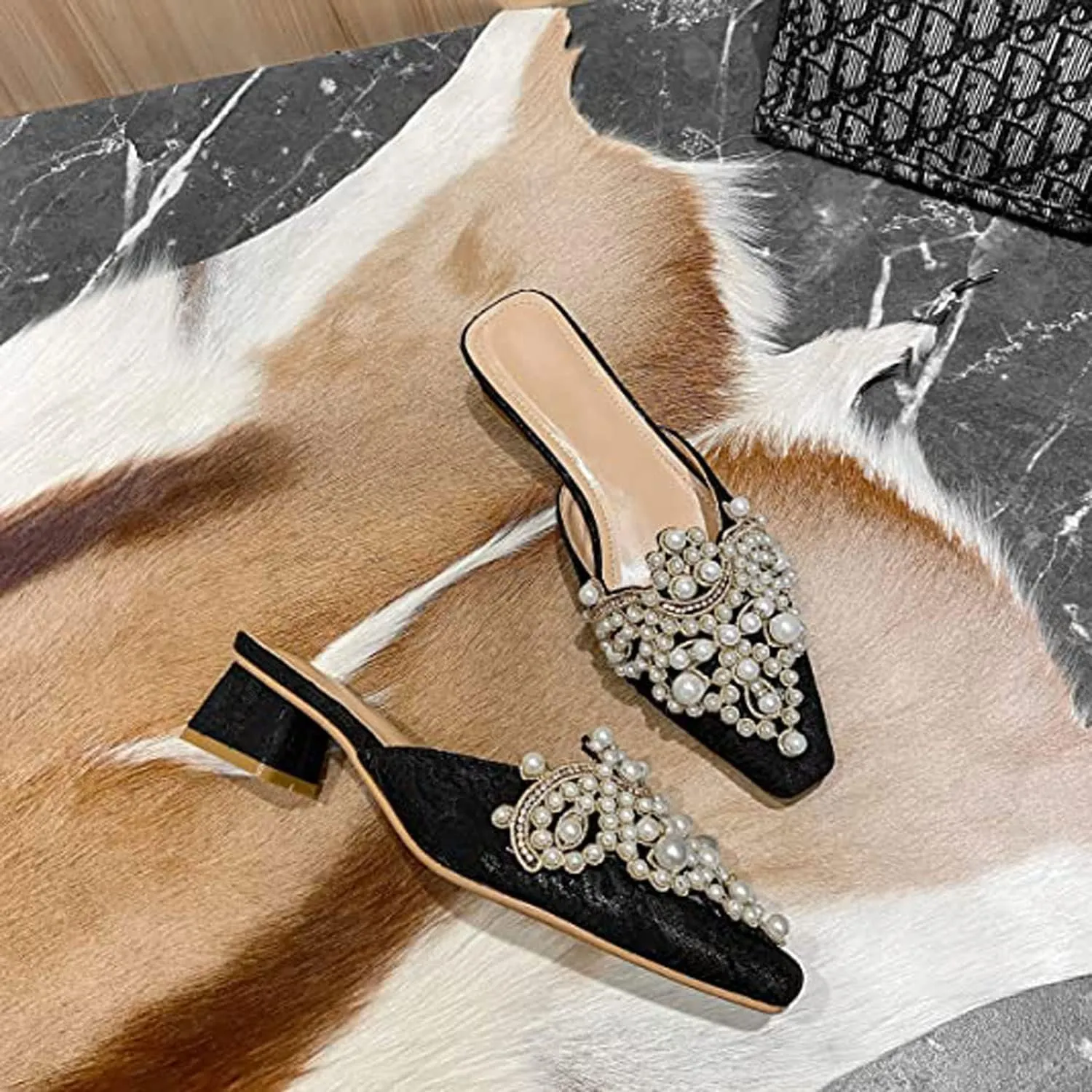 WENJIAZHIZHI Slides Womens Clogs Heeled Sandals Mules for Women Shoes Casual Slip On Chunky Heels Loafers Wedding Dress Pumps