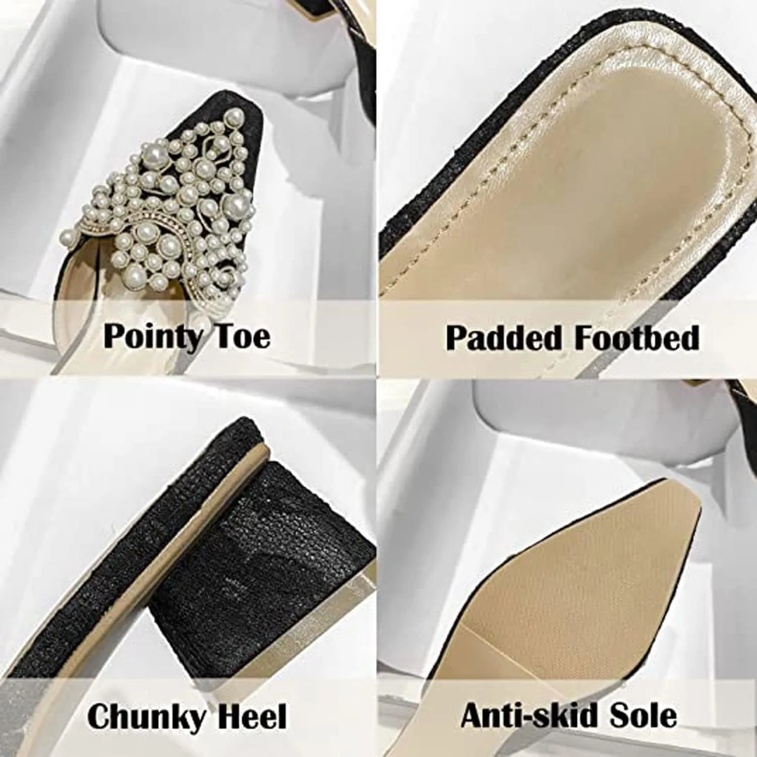 WENJIAZHIZHI Slides Womens Clogs Heeled Sandals Mules for Women Shoes Casual Slip On Chunky Heels Loafers Wedding Dress Pumps
