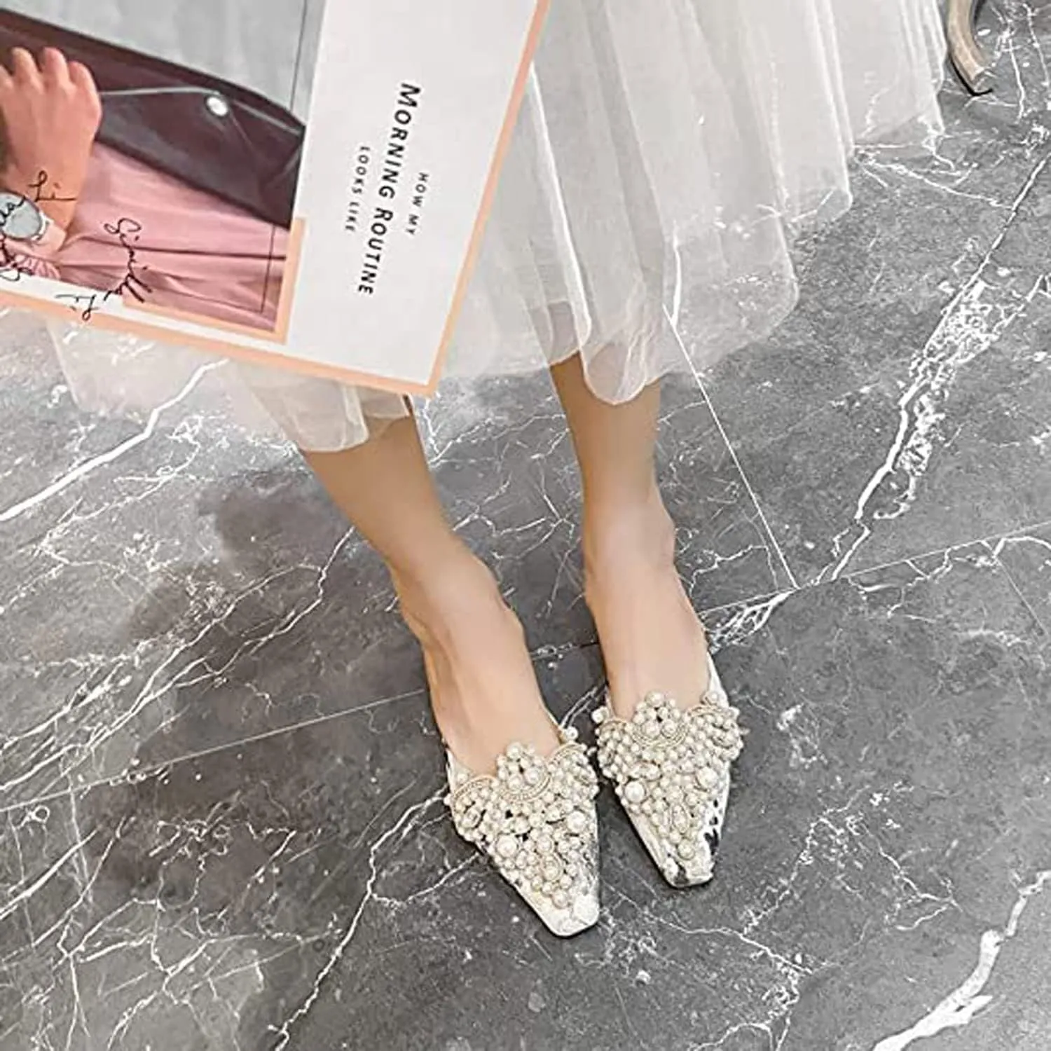 WENJIAZHIZHI Slides Womens Clogs Heeled Sandals Mules for Women Shoes Casual Slip On Chunky Heels Loafers Wedding Dress Pumps