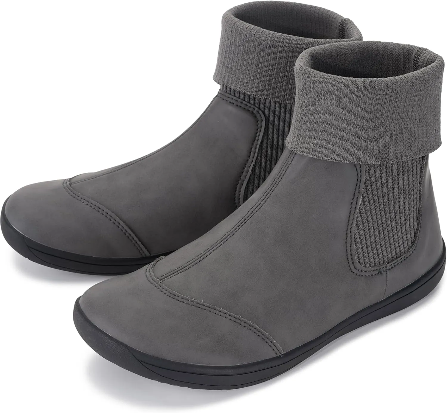WHITIN Women's Wide Barefoot Ankle Boots | Minimalist Chelsea Styles | Zero Drop | Stacked Sock-like Cuffs