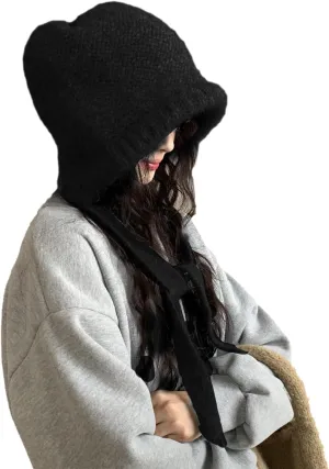Winter Wool Knitted Hat Adjustable Drawstring Dual Purpose Earflap Hat and Knitted Bag Slouch Beanie Baggy Skull Cap