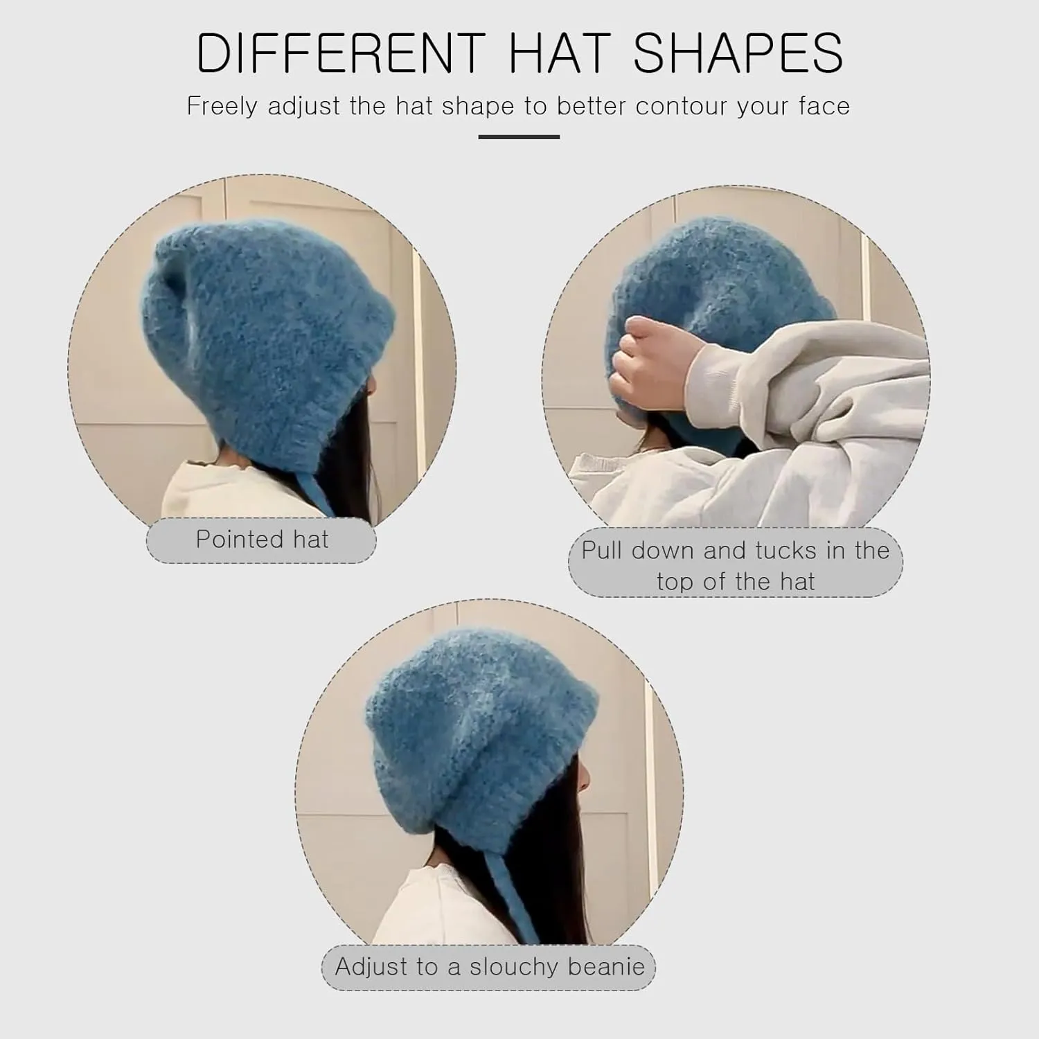 Winter Wool Knitted Hat Adjustable Drawstring Dual Purpose Earflap Hat and Knitted Bag Slouch Beanie Baggy Skull Cap