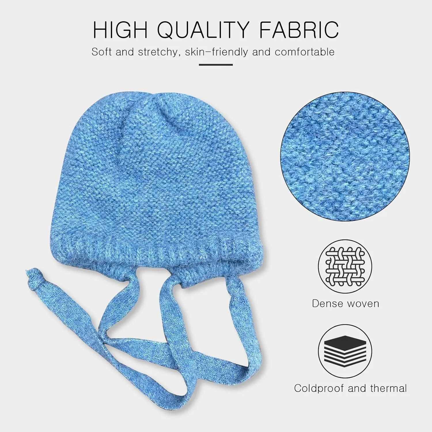 Winter Wool Knitted Hat Adjustable Drawstring Dual Purpose Earflap Hat and Knitted Bag Slouch Beanie Baggy Skull Cap