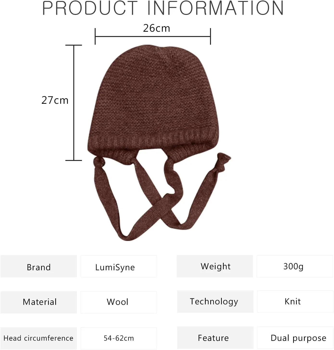 Winter Wool Knitted Hat Adjustable Drawstring Dual Purpose Earflap Hat and Knitted Bag Slouch Beanie Baggy Skull Cap