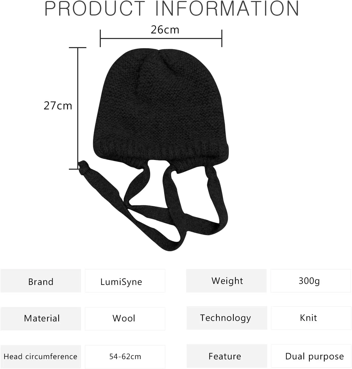 Winter Wool Knitted Hat Adjustable Drawstring Dual Purpose Earflap Hat and Knitted Bag Slouch Beanie Baggy Skull Cap