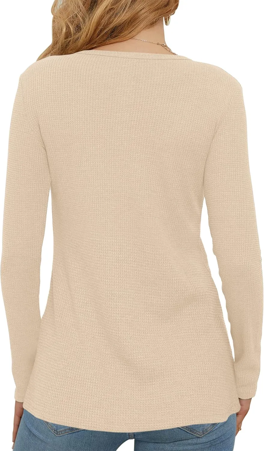 WNEEDU Women's Waffle Knit Tops Casual Long Sleeve Blouses Slim Fit Button Down V Neck Henley Shirt