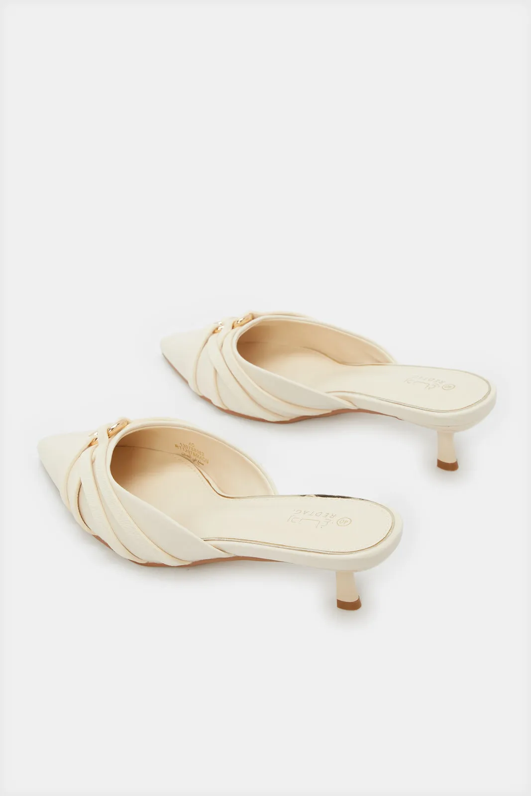 Women Beige Closed Toe Mule With Trim Upper