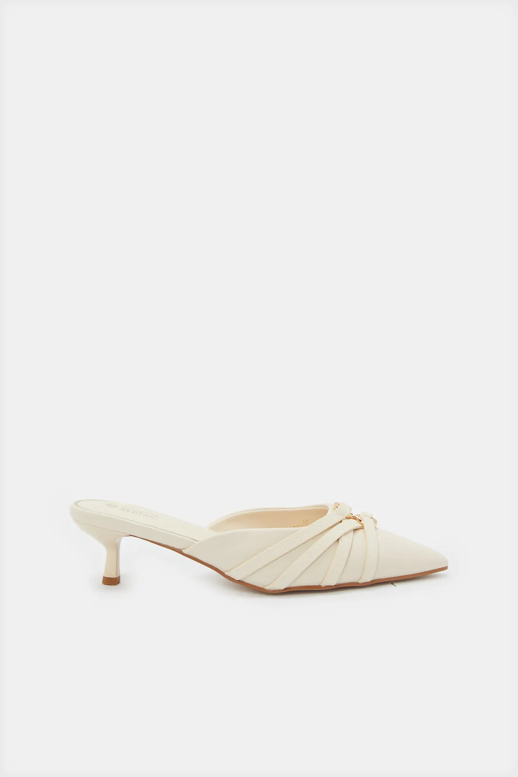 Women Beige Closed Toe Mule With Trim Upper