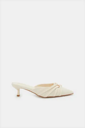 Women Beige Closed Toe Mule With Trim Upper
