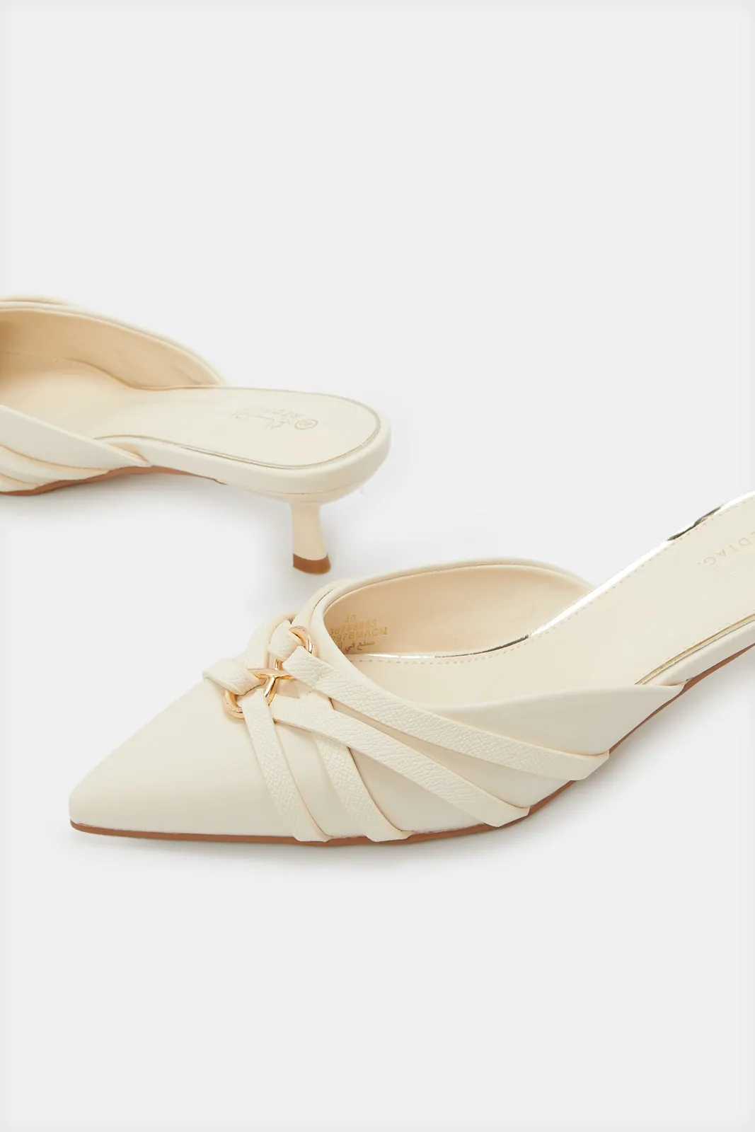 Women Beige Closed Toe Mule With Trim Upper