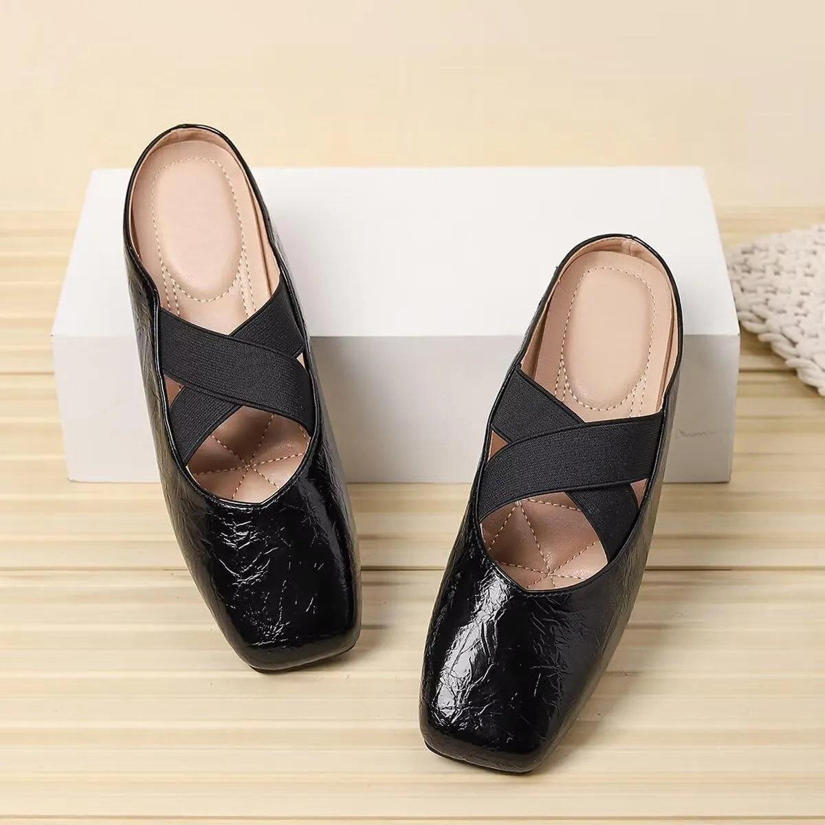 Women Mules Elegant Dressy Flats Closed Toe Microfiber Leather Shoes Adjustable Buckle Strap Mary Jane Casual Office Shoes