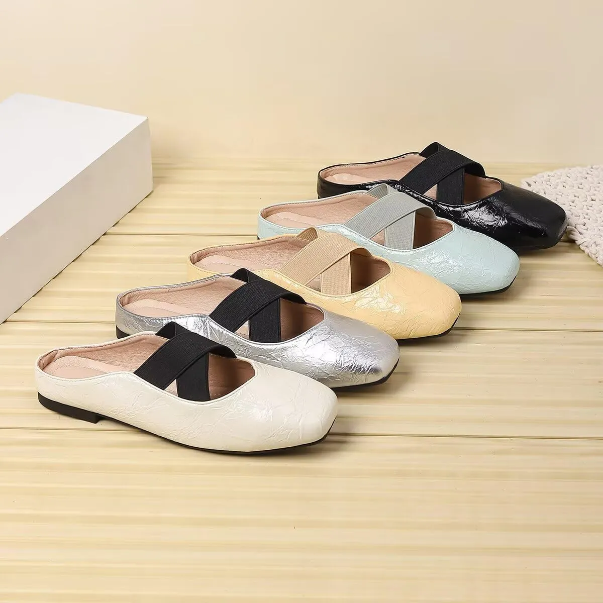 Women Mules Elegant Dressy Flats Closed Toe Microfiber Leather Shoes Adjustable Buckle Strap Mary Jane Casual Office Shoes