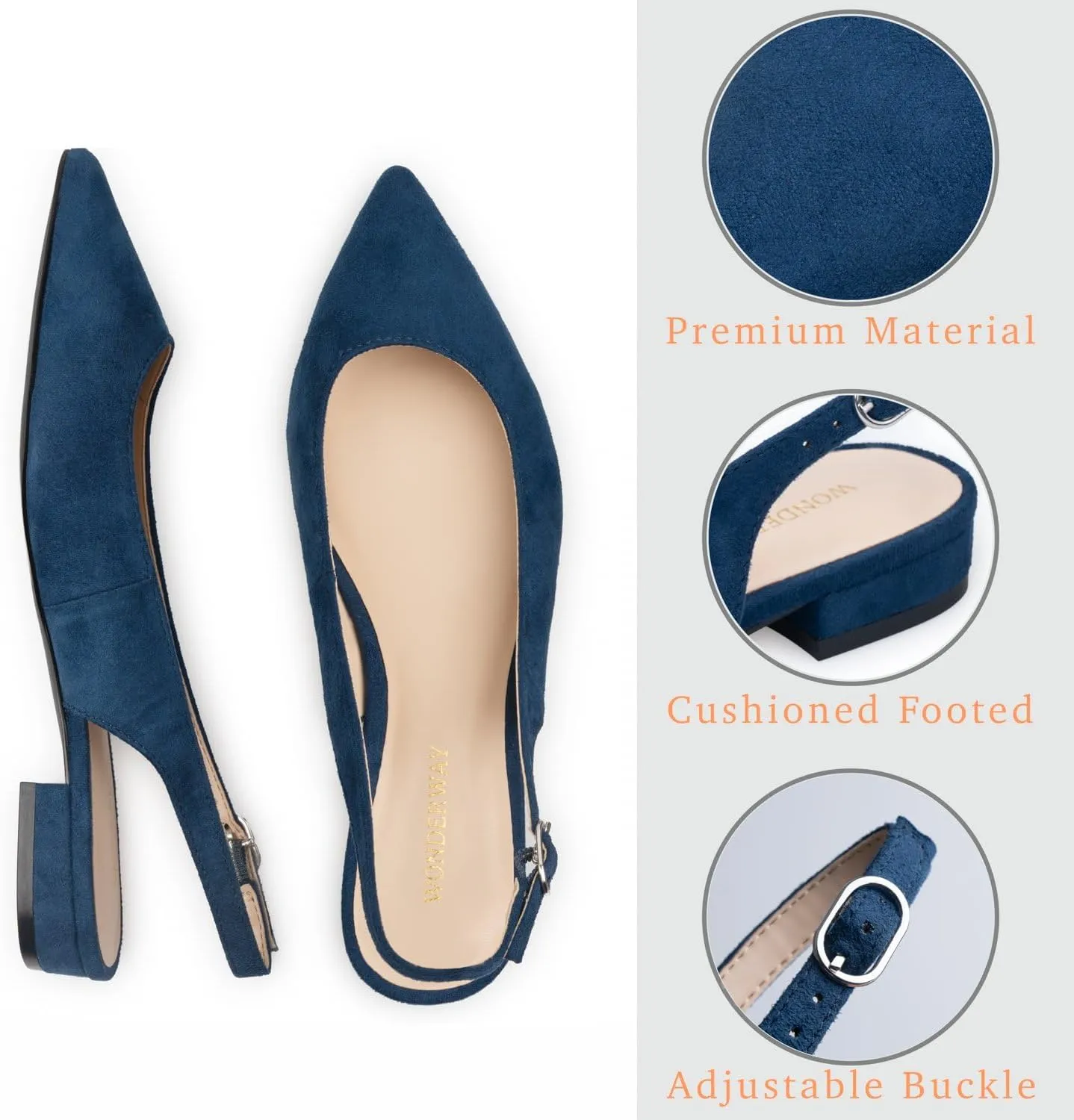 Women Slingback Flat Pointed Toe Shoes for Dressy,Casual,Work,Wedding