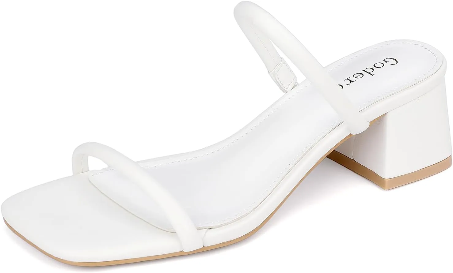 Women's Chunky Block Low Heeled Sandals Two Strap Square Open Toe Slip On Mule Heels