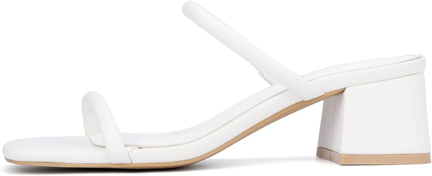 Women's Chunky Block Low Heeled Sandals Two Strap Square Open Toe Slip On Mule Heels