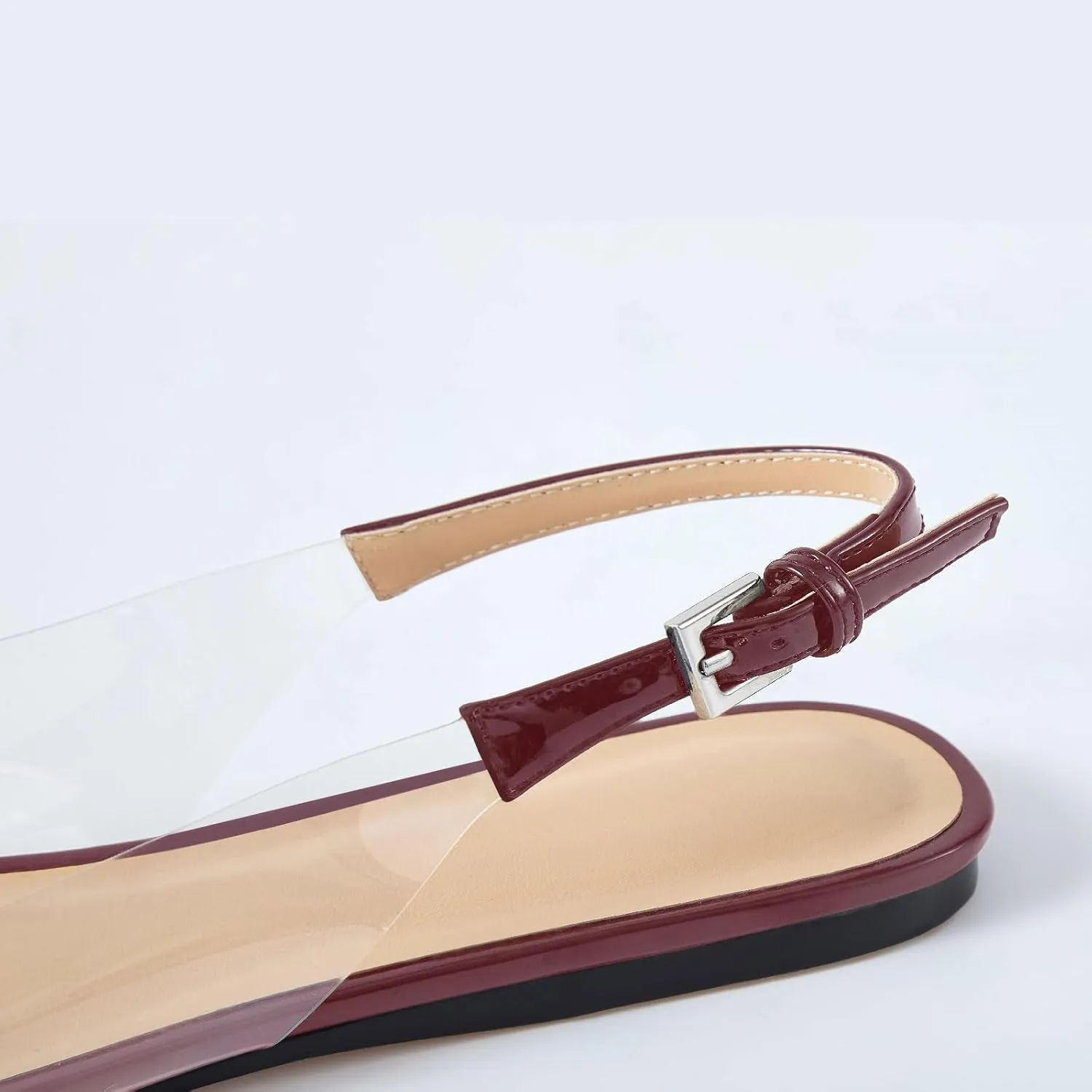 Women's Fashion Pointed Toe Heart Transparent PVC Slingback Flat Shoes Comfort Slip On Cap Toe Clear Ballet Flats Work Wedding Dress Flat Shoes for Women
