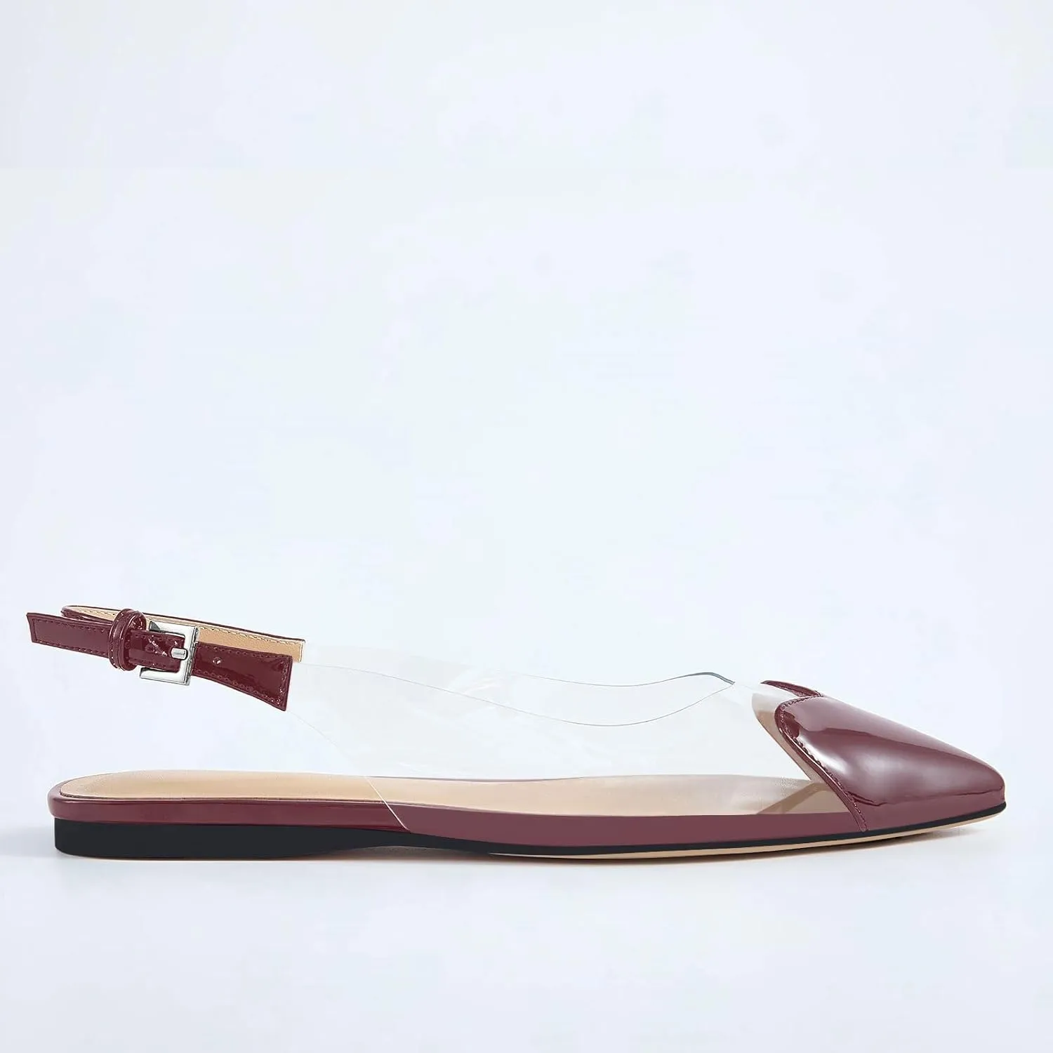 Women's Fashion Pointed Toe Heart Transparent PVC Slingback Flat Shoes Comfort Slip On Cap Toe Clear Ballet Flats Work Wedding Dress Flat Shoes for Women