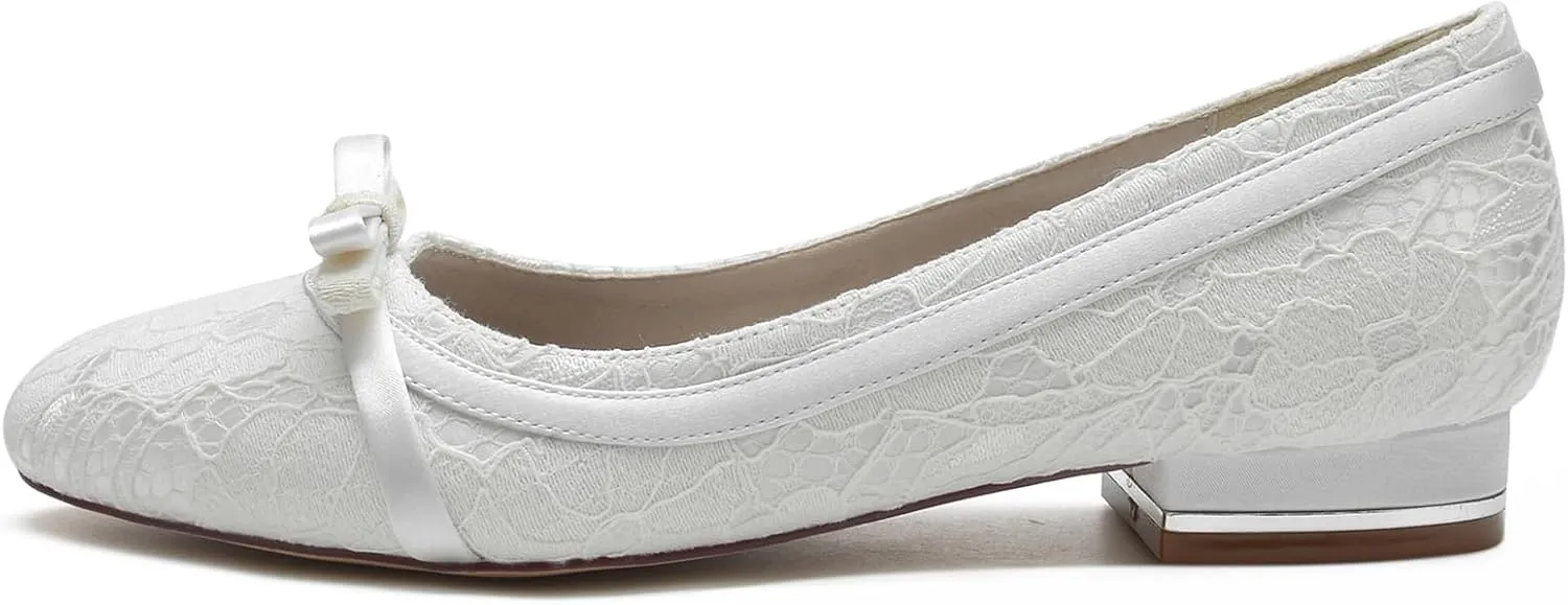 Women's Flats Slip On Floral Ballet Flat Comfortable Lace Flats Closed Prom Evening Bridal Party Dress Shoes