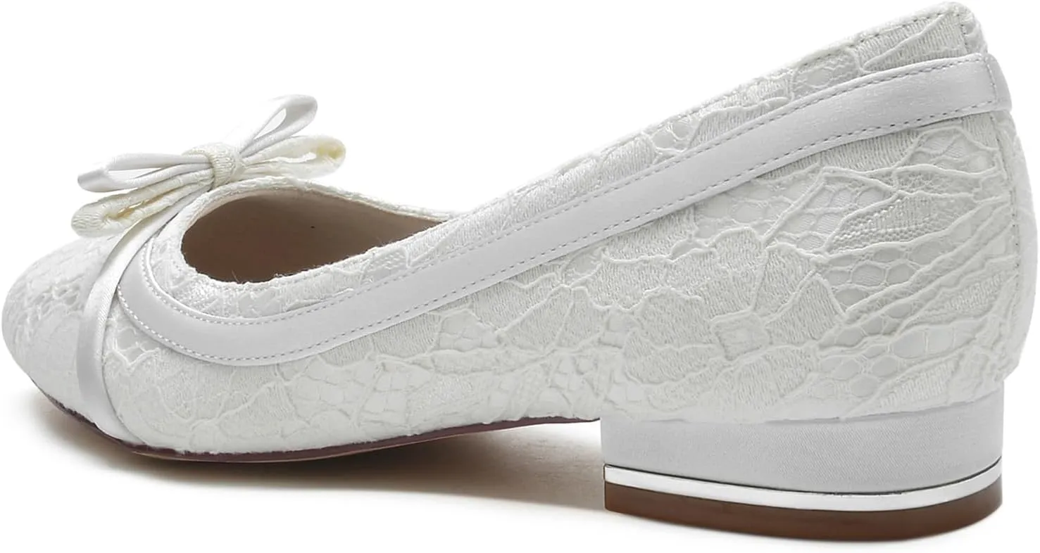 Women's Flats Slip On Floral Ballet Flat Comfortable Lace Flats Closed Prom Evening Bridal Party Dress Shoes