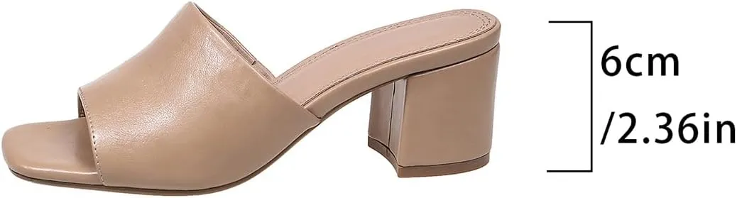 Women's Heeled Sandals Square Open Toe comfortable Heeled Mules Chunky Block Low Heel On Slides