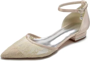 Women's Lace Ivory Flat Wedding Shoes for Bride Pointed Toe Comfortable Bridal Dress Bridesmaid Shoes