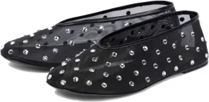 Women's Mesh Ballet Flat Shoes with Glitter Rhinestone Crystal Ballerina Flats Closed Square Toe Comfortable Casual Dress Mary Jane Shoes Ladies