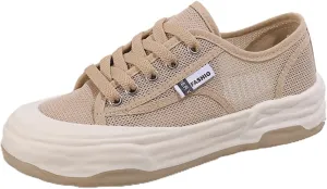 Women's Mesh Cutout Cloth Platform Sneakers Fashion Round Toe Comfort Breathable Lace Up Chunky Increase Casual Walking Sport Shoes for Work Workout