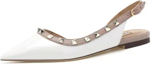 Women's Studded Closed Pointed Toe Mary Jane Flat Shoes Fashion Rivet Adjustable Buckle Comfortable Slip-on Ballet Flats Office Work Dress Shoes
