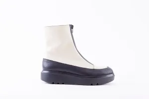 WONDERS A-2802  PLATFORM FRONT ZIP ANKLE BOOT - CREAM LEATHER