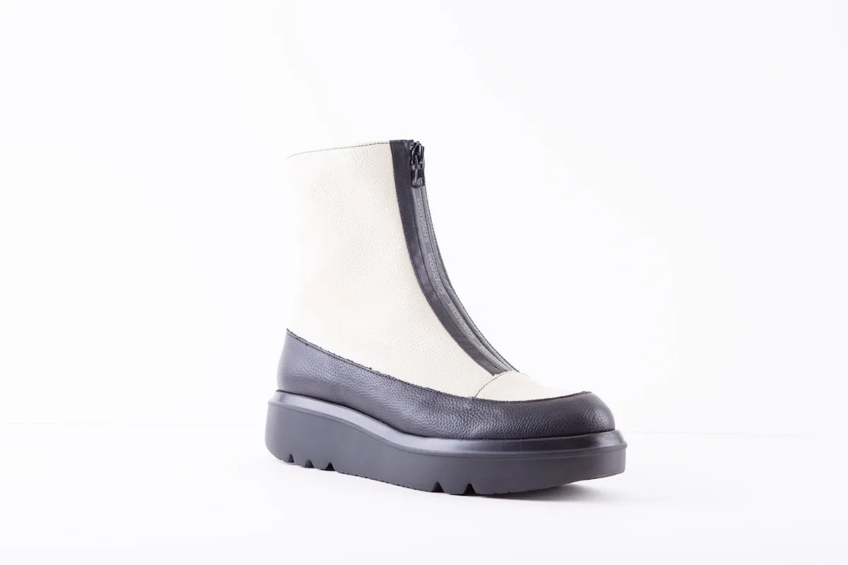 WONDERS A-2802  PLATFORM FRONT ZIP ANKLE BOOT - CREAM LEATHER