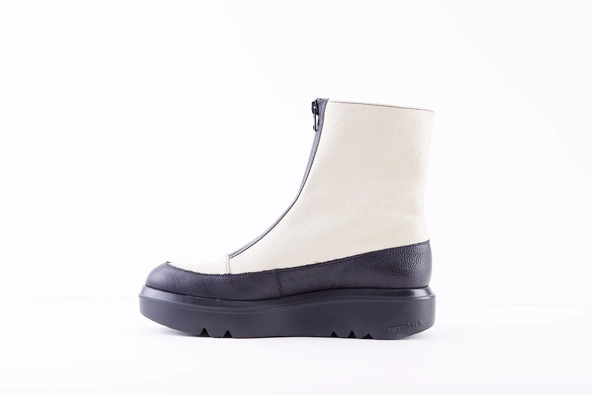WONDERS A-2802  PLATFORM FRONT ZIP ANKLE BOOT - CREAM LEATHER