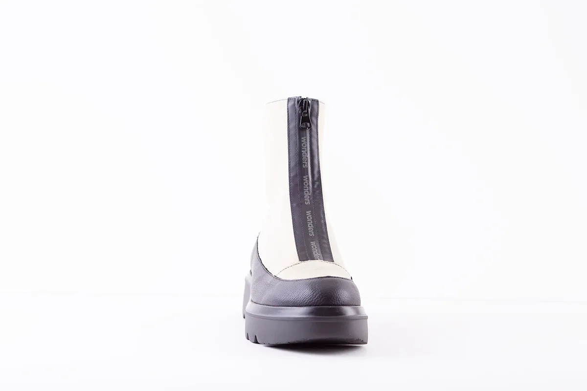 WONDERS A-2802  PLATFORM FRONT ZIP ANKLE BOOT - CREAM LEATHER