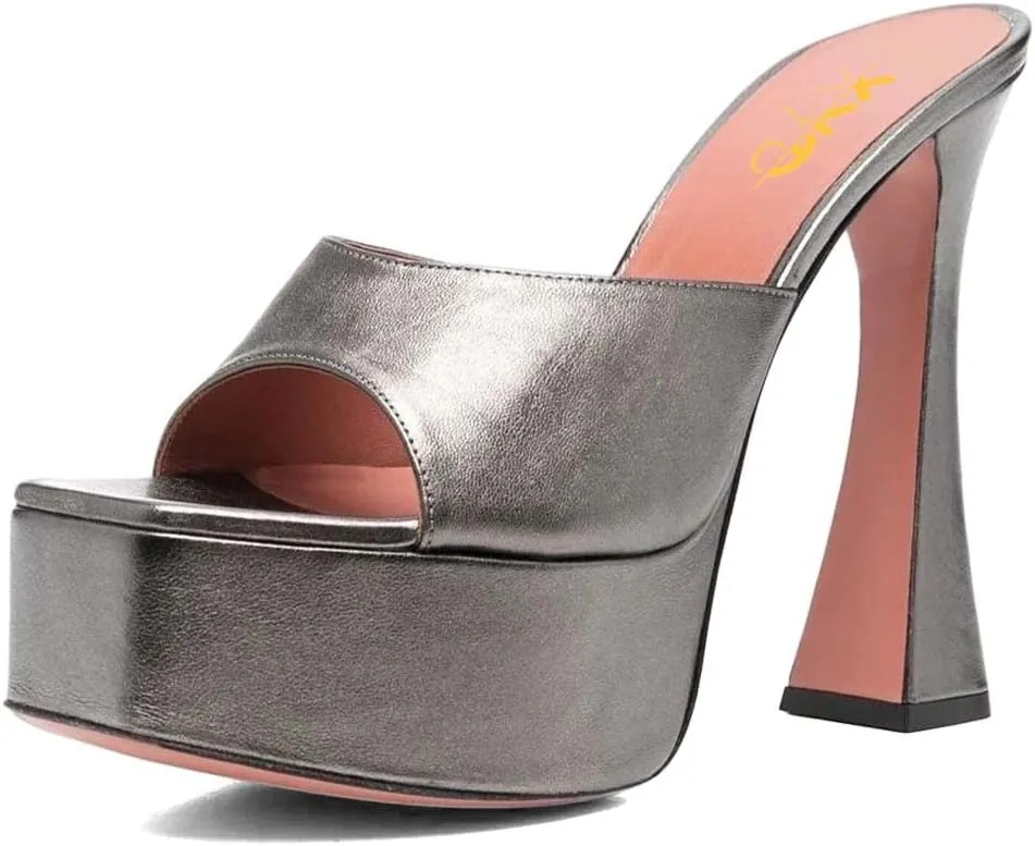 XYD Women Open Square Toe Platform Slide Sandals High Chunky Heel Slip On Mule Slippers Backless Party Event Dress Shoes