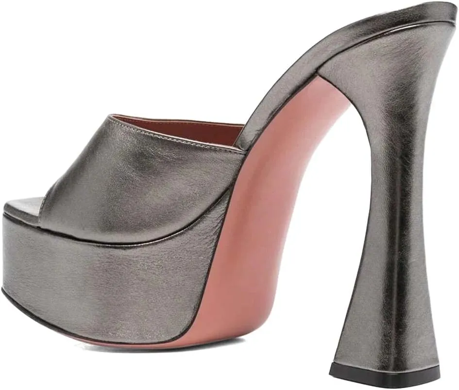 XYD Women Open Square Toe Platform Slide Sandals High Chunky Heel Slip On Mule Slippers Backless Party Event Dress Shoes