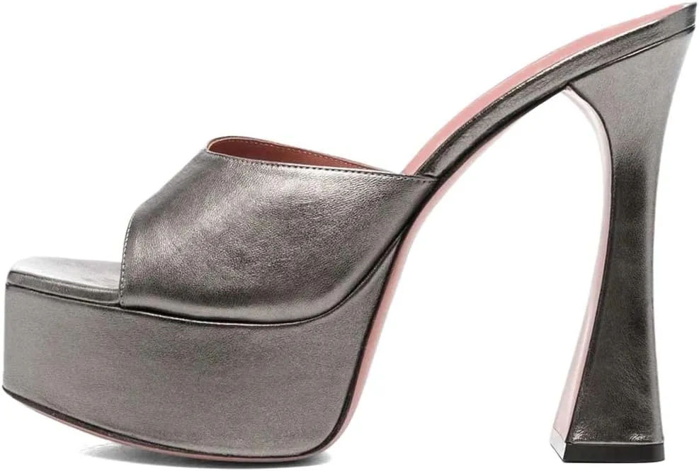 XYD Women Open Square Toe Platform Slide Sandals High Chunky Heel Slip On Mule Slippers Backless Party Event Dress Shoes