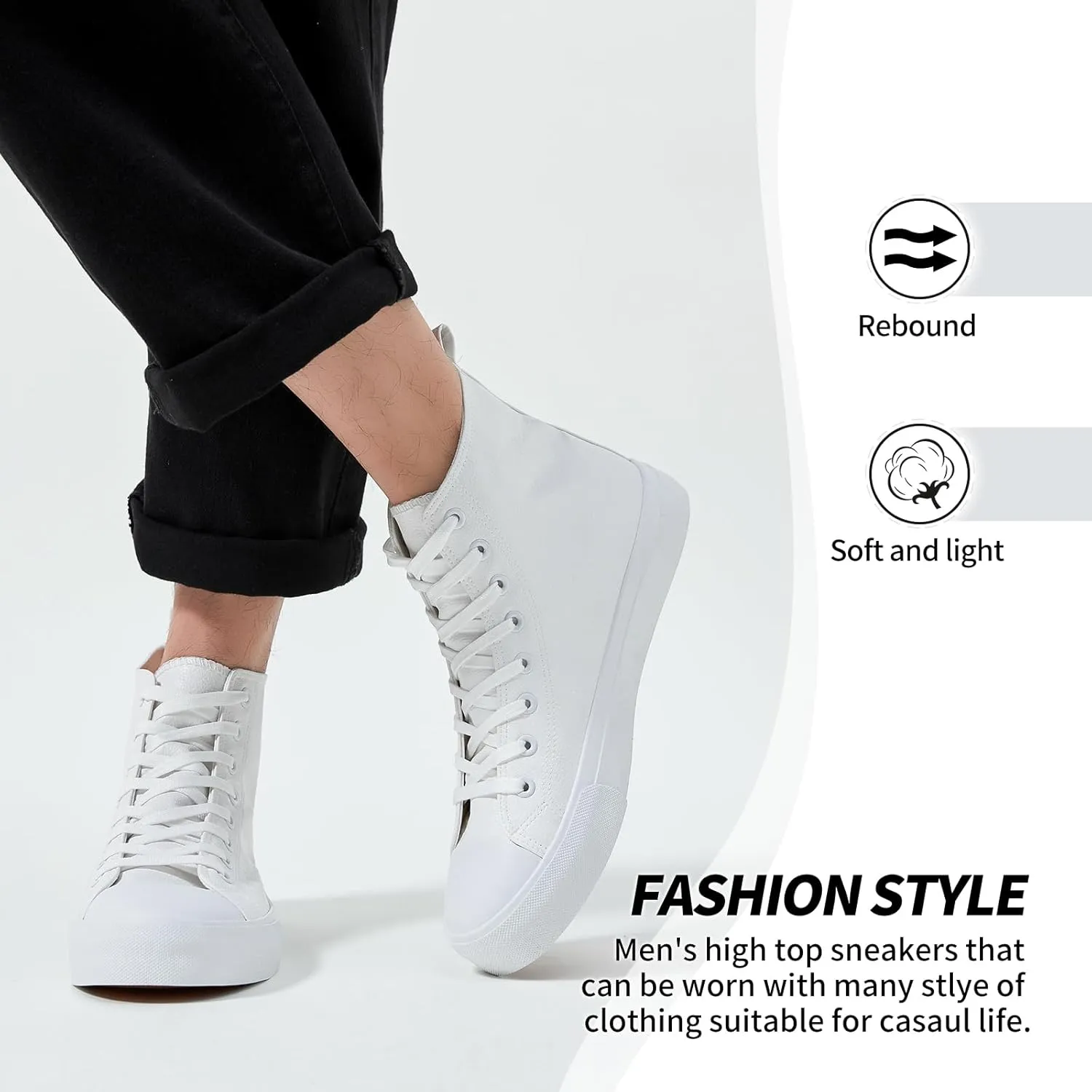 yageyan Men’s Black high top Leather Sneakers for Men lace up Casual Comfortable Shoes