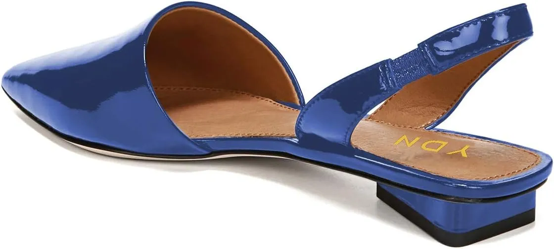 YDN Women Trendy Low Square Heel Slide Flat Sandals Closed Pointed Toe Slingback D'Orsay Slip On Comfort Walking Dress Pumps Size 4-15 US