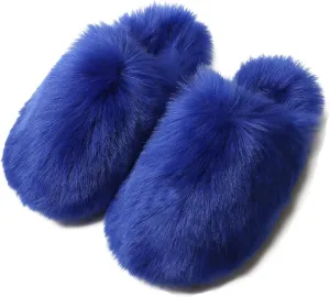 YESBOR Women's Faux Fur Fluffy Fuzzy Slippers Closed Toe Warm Winter House Slides Shoes