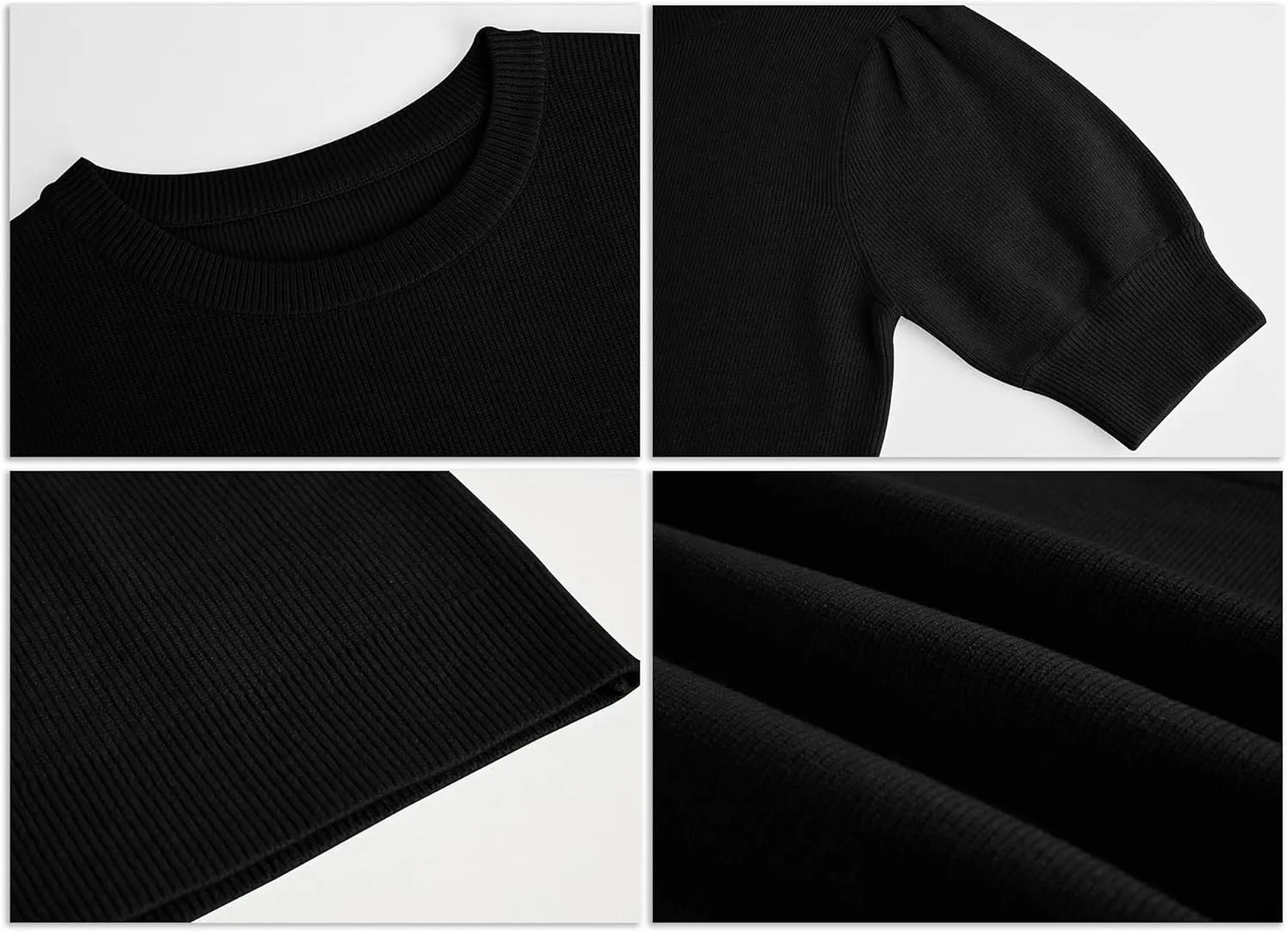 Zbyclub Womens Puff Short Sleeve Sweaters Pullover Shirt Tops Crew Neck Lightweight Knit Sweater Blouses