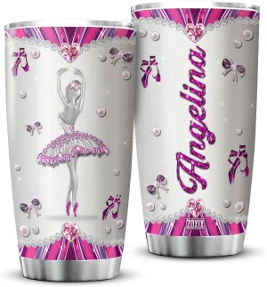 ZOXIX Dancing Tumbler With Name Stainless Steel Travel Mug 20oz Jewelry Style Ballet Dancer Gifts For Girls Birthday Present For Her Insulated Custom Coffee Cup Dance Lover Gift
